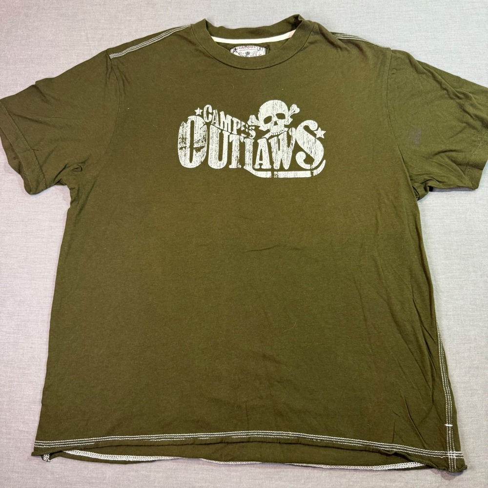 Campus Outlaws T-Shirt Mens XL Green Good Skull Graphic Contrast Stitch Tee